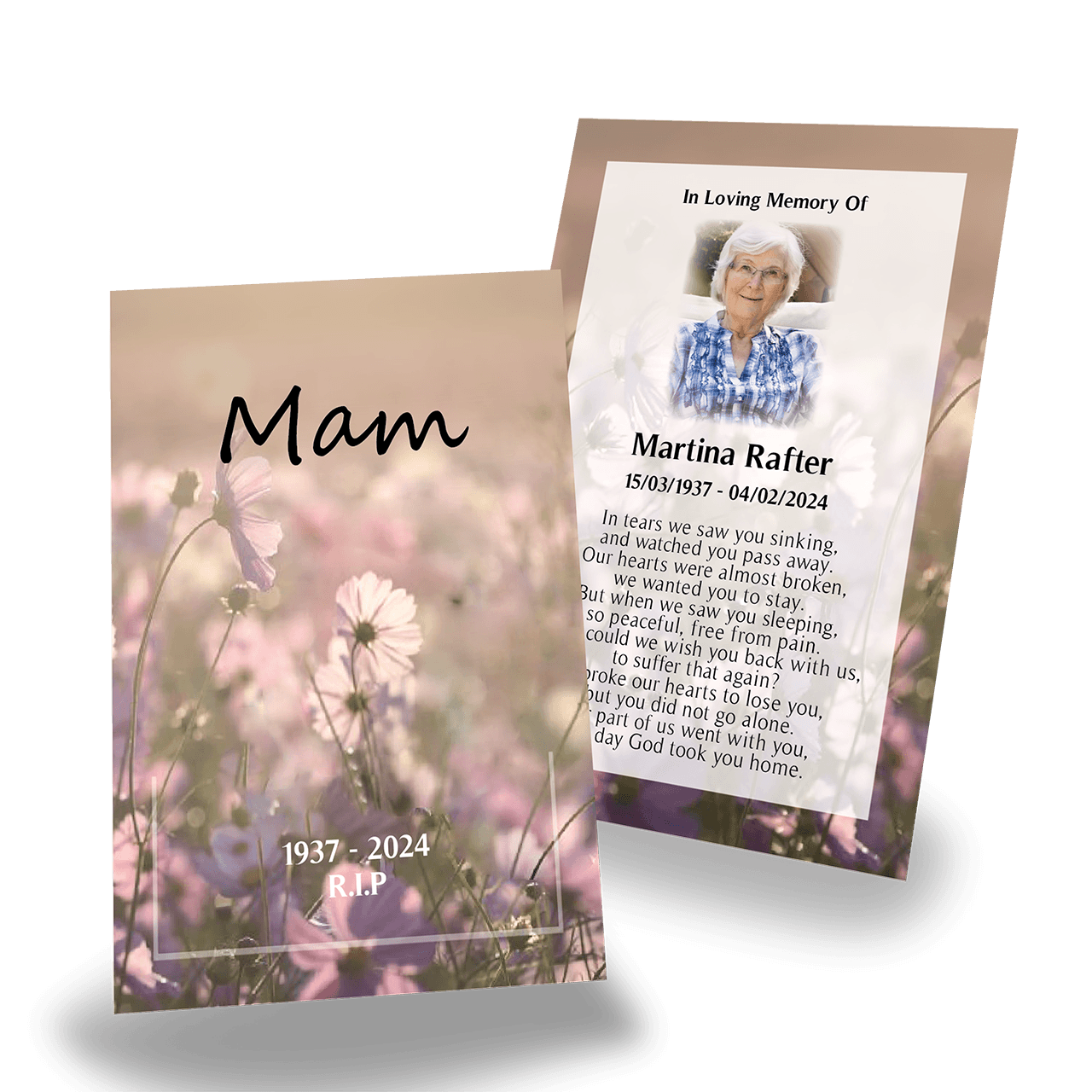 Memorial Floral Wallet Cards